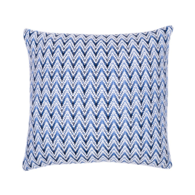 Blue wool pillow cover with elegant wave-pattern texture, crafted from soft New Zealand lambswool.