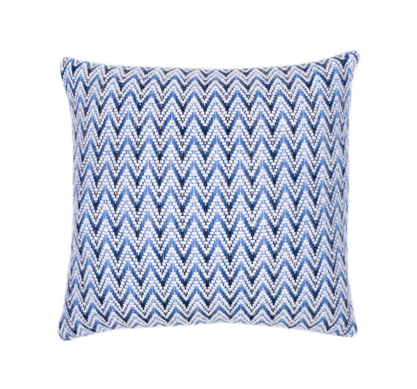 Blue wool pillow cover with elegant wave-pattern texture, crafted from soft New Zealand lambswool.
