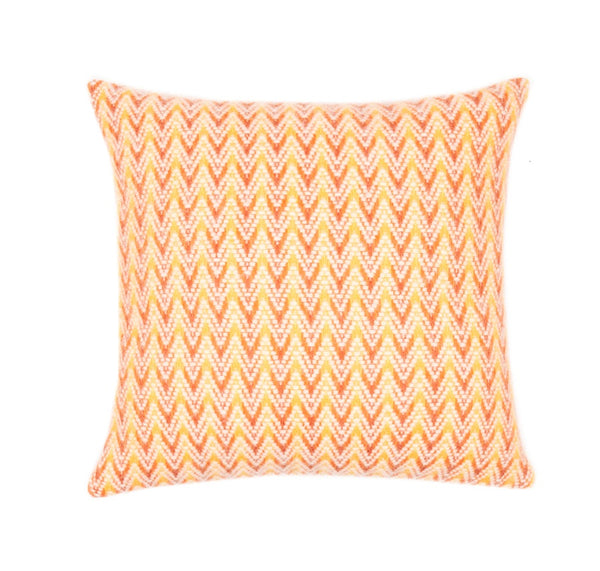 Orange wool cushion cover with textured ripple effect, vibrant tone, and sustainable lambswool. Alrun Nordic Design
