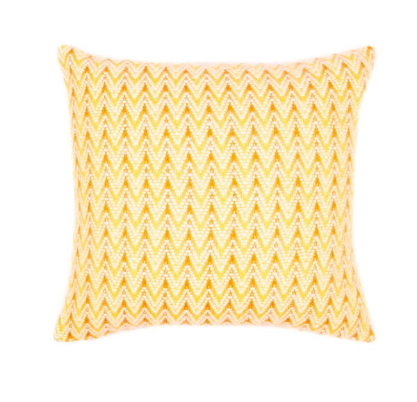 Yellow wool cushion cover with ripple-textured surface, bright cheerful tone, and OEKO-TEX certified lambswool